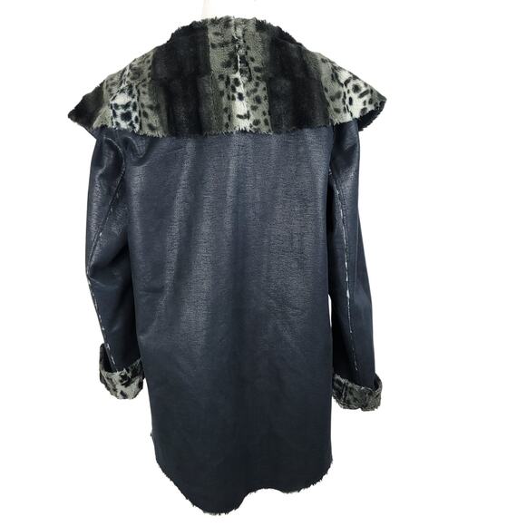 CHI by Falchi Faux Suede Faux Fur Reversible Leopard Print Coat, Size Large - Picture 6 of 16